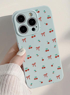 ins小众红色蝴蝶结樱桃15适用16pro苹果16ProMax手机壳iPhone16全包14新款14Promax保护套13女亮面11软壳女