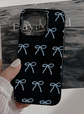 ins韩系miu系少女奶蓝色蝴蝶结适用iphone16pro小众简约15promax苹果16手机壳保护套13防摔14保护套新款