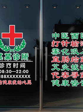 诊所门诊中西医卫生室玻璃贴纸橱窗装饰海报广告营业时间静电贴