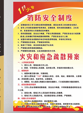 消防安全挂图制度牌海报宣传画灭火和消防应急疏散预案墙贴画贴纸