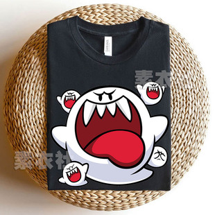 嘘嘘鬼王短袖动作马里奥游戏周边Switch超级玛丽害羞幽灵T恤纯棉