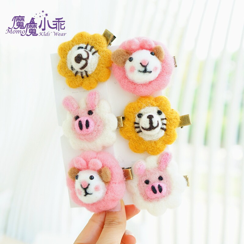 ins秋冬儿童羊毛毡发饰亲子发夹发圈狮子甜美可爱少女萌娃刘海夹