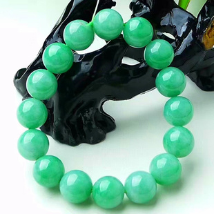 天然A货缅甸翡翠 精美水润 满绿阳绿圆珠手链手串 珠圆玉润