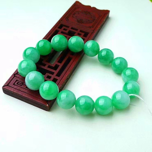 天然A货缅甸翡翠 精美水润 阳绿圆珠手链 手串 珠圆玉润