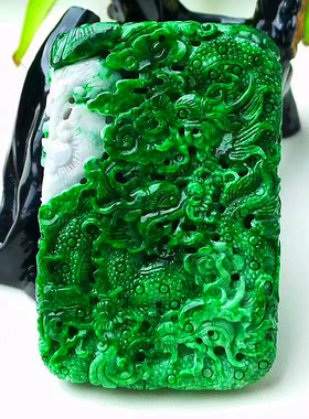 天然A货缅甸翡翠 精美水润 满绿九龙 九五至尊  玉质细腻 色泽鲜