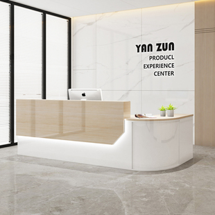 现代收银台简约弧形烤漆柜台接待台圆角吧台定制拐角咨询台办公台