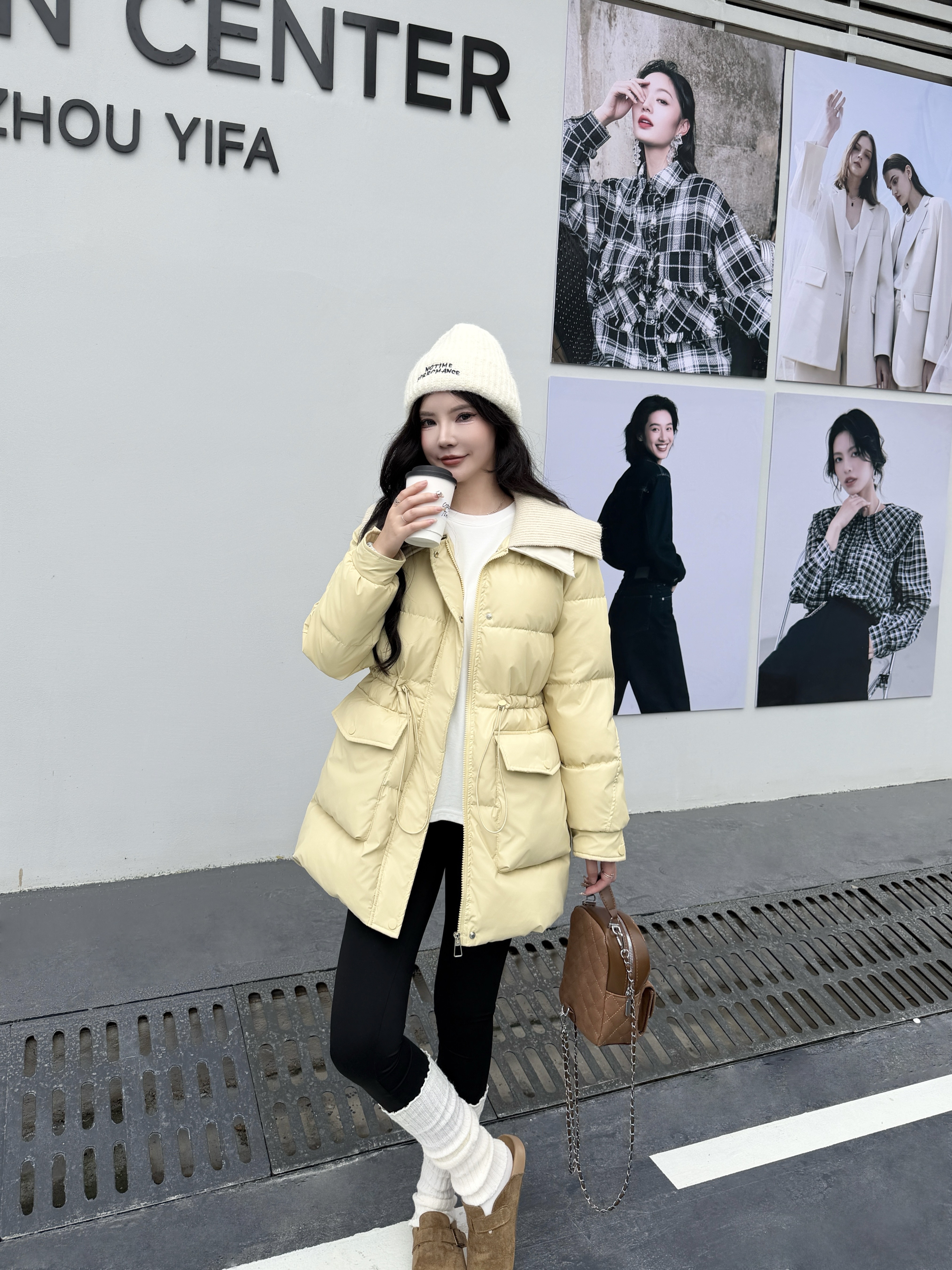 冬季新款甜美收腰翻领皮棉服女加厚保暖时尚中长款棉衣外套 S157