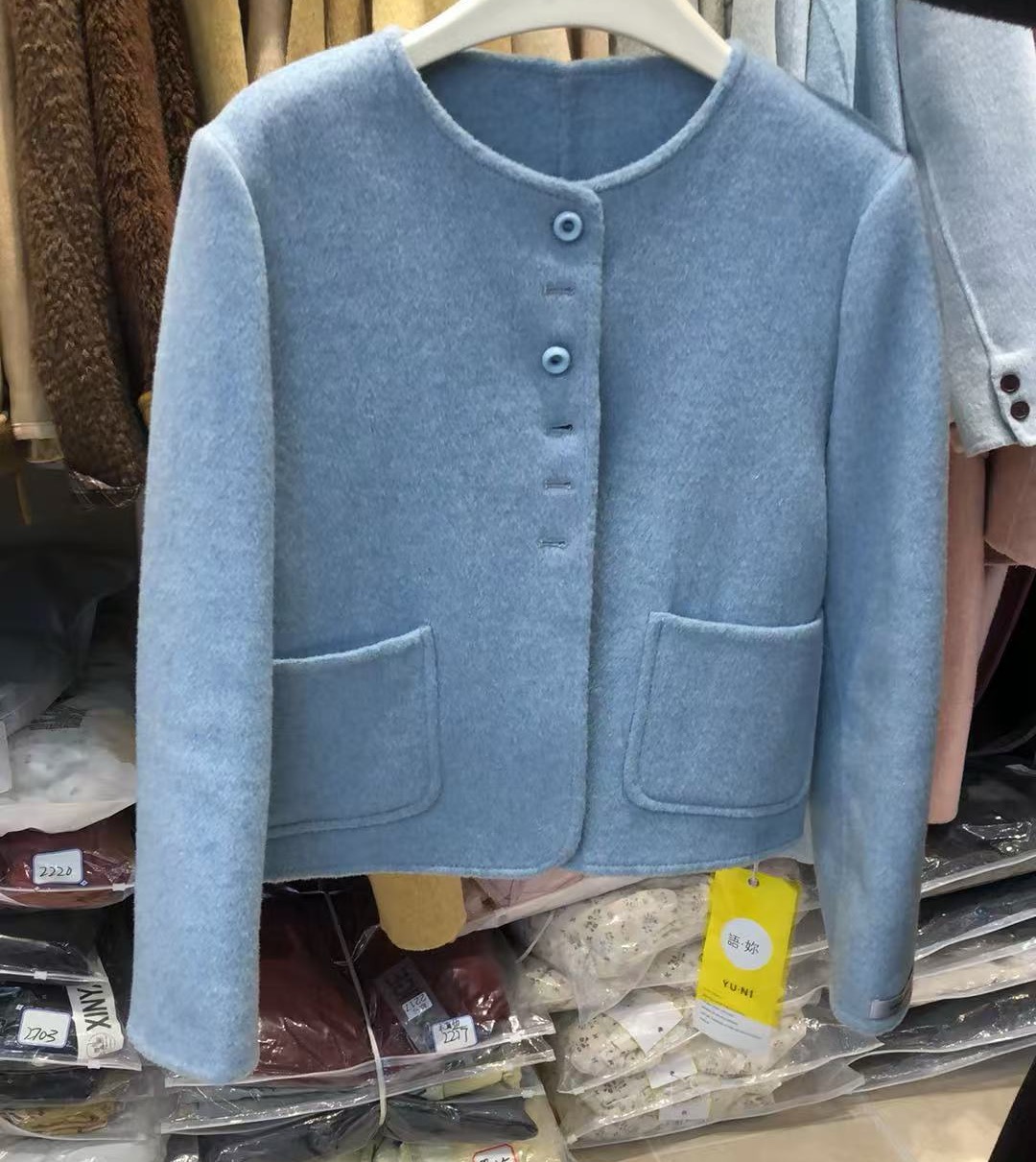 2025秋冬新款韩版宽松显瘦百搭圆领单排扣毛呢外套女短款小个子潮