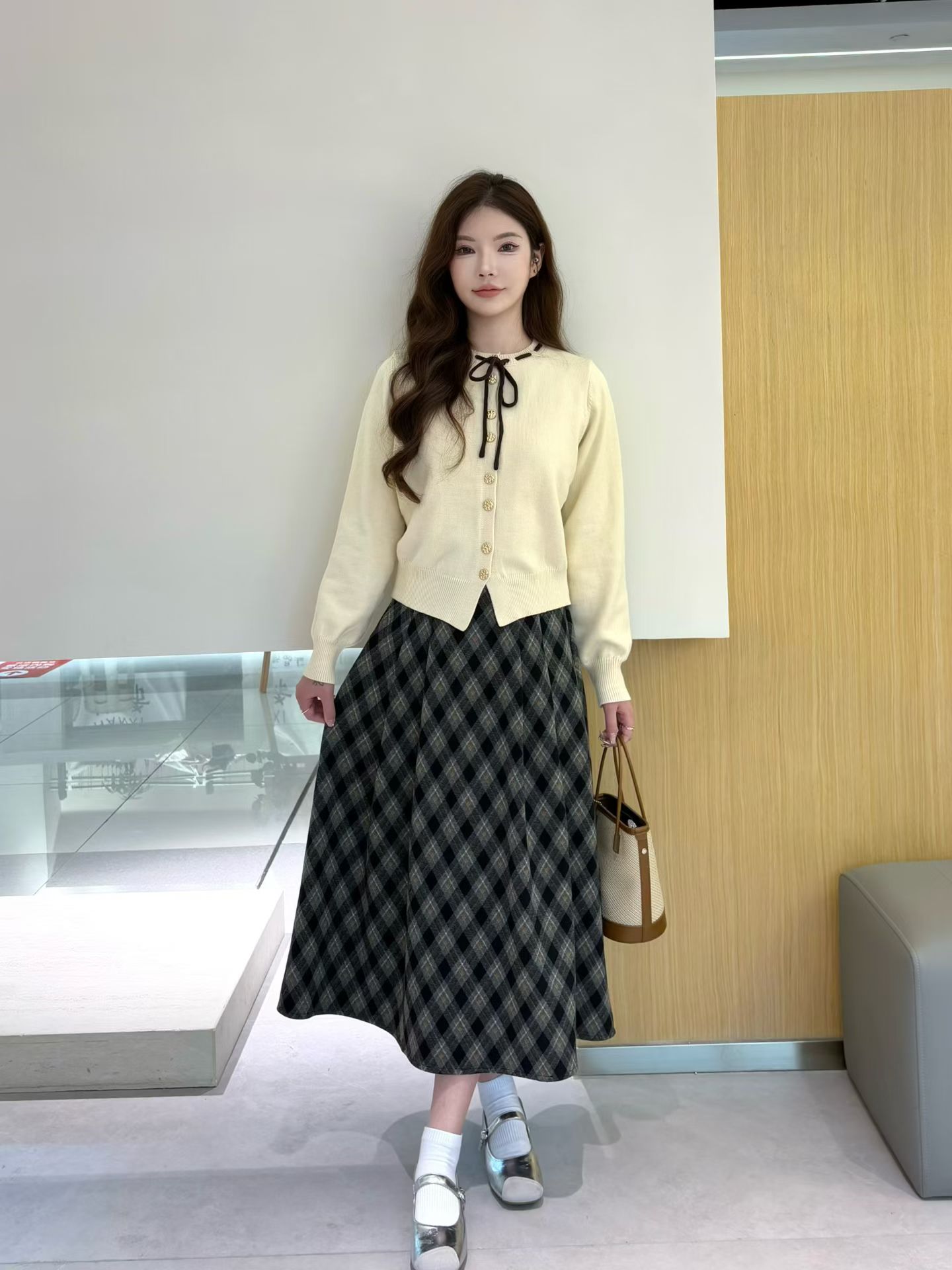 2025秋新款韩版时尚百搭宽松显瘦针织开衫+半身裙两件套女潮S137