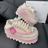 小白鞋 欧货重工水钻两穿厚底帆布鞋 女ins潮小个子超高跟休闲板鞋