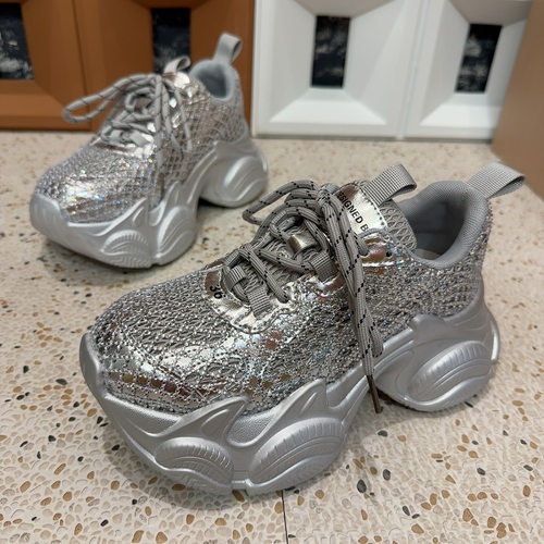 欧货重工满钻透气网厚底老爹鞋女ins潮春轻奢增高轻便休闲运动鞋