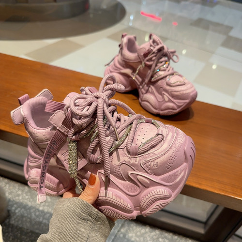 欧货重工擦色绑带厚底老爹鞋女ins潮2026春复古增高休闲运动单鞋