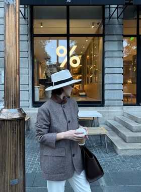 意大利单贵牌25早秋新款LP人字纹猎装夹克灰色外套女上衣