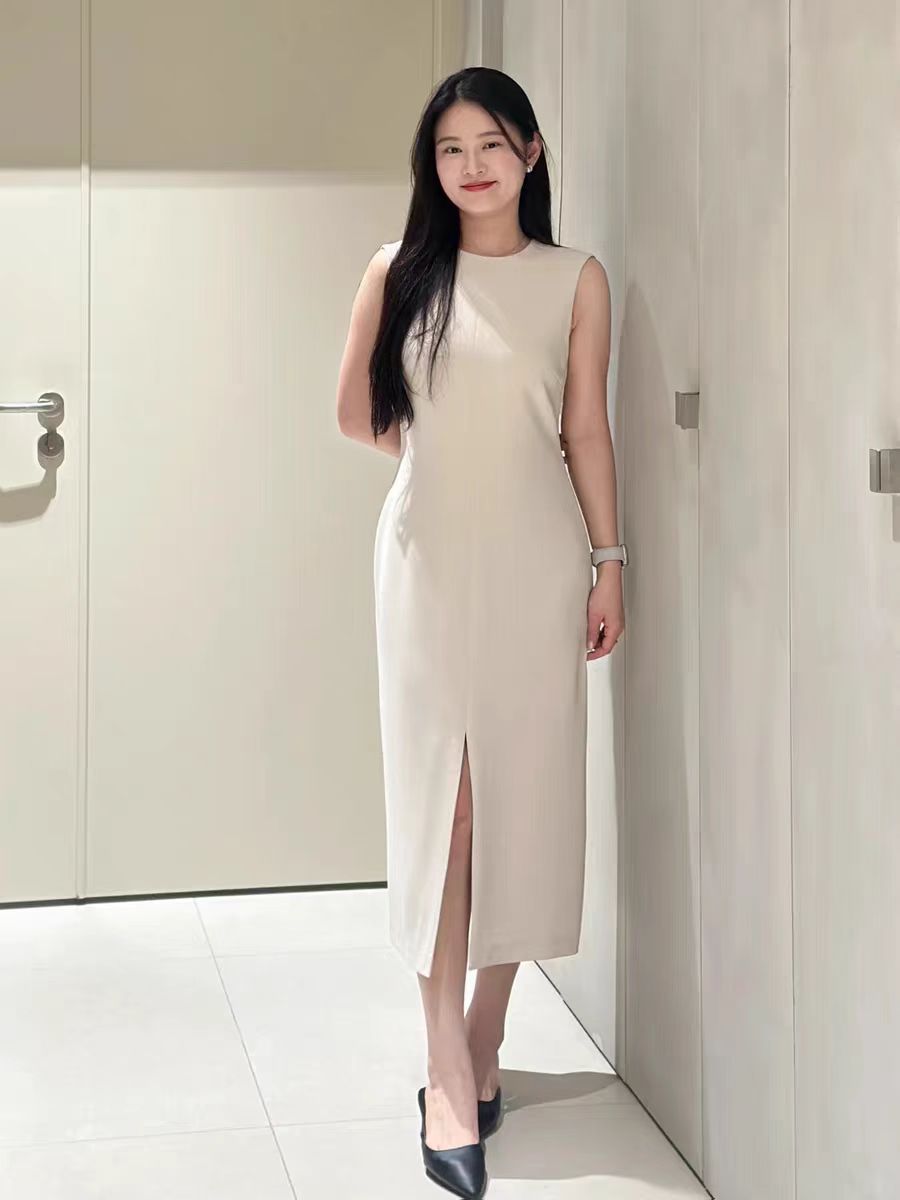 2025年新款三醋酸前开叉修身显瘦女士通勤连衣裙 最后一条特价