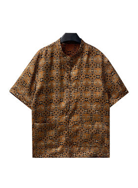 B25626-夏季男士桑蚕丝花罗长安同款新中式短袖外套