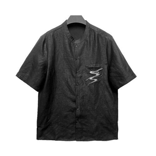 M2556-25年新款香云纱上衣国风立领刺绣开叉衬衫短袖