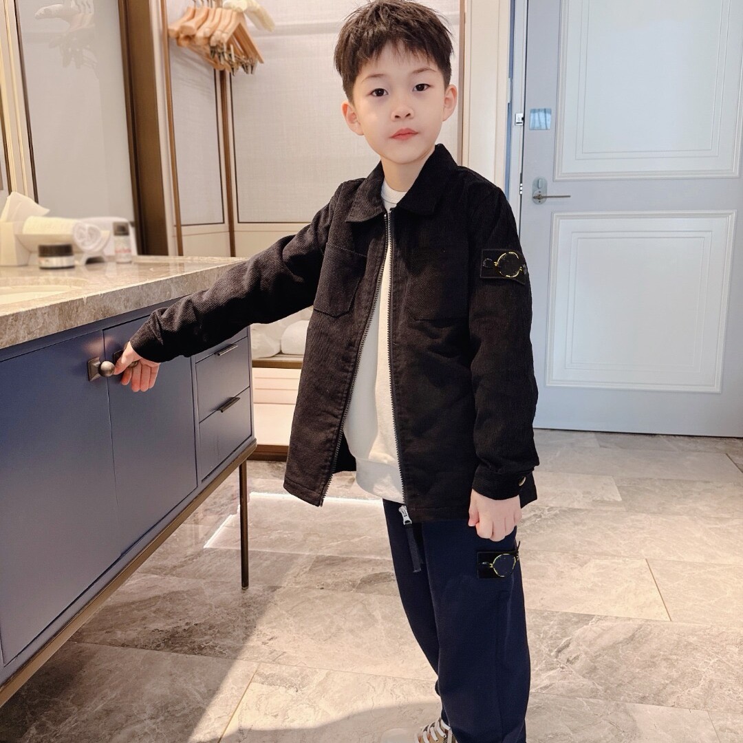 潮款袖章徽标翻领拉链长袖绒面外套男童春秋款纯棉夹克上衣帅气潮