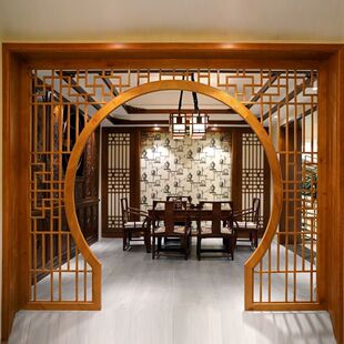 宋氏美学实木花格月洞门客厅隔断博古架月亮门圆形拱门玄关月亮门