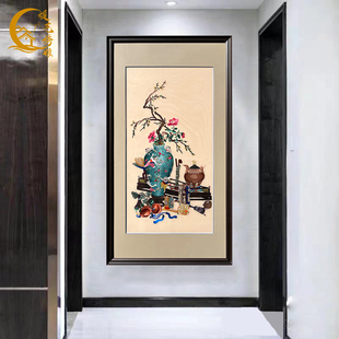 媛艺绣娘纯手工4丝精品刺绣五子登科挂画书房玄关过道新中式成品