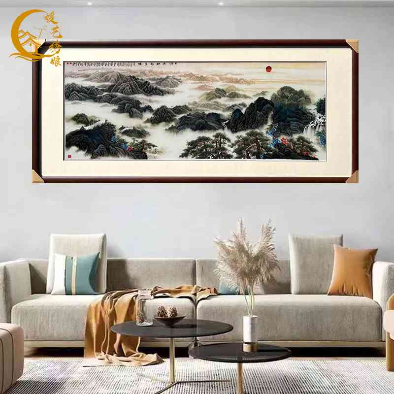 媛艺手工刺绣苏绣成品挂画精品国画山水客厅办公室书房牡丹装饰画图片