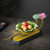 新中式 饰摆件点心盘荷花 客厅茶几果盘家用禅意干果盘零食盘创意装