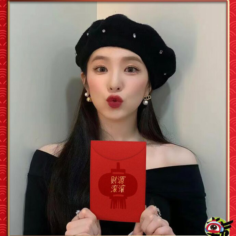 裴珠泫同款黑色贝雷帽女毛呢秋冬帽子手工钉钻复古百搭蓓蕾帽舞台