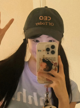 女撞色棒球帽刺绣软顶帽子学院风