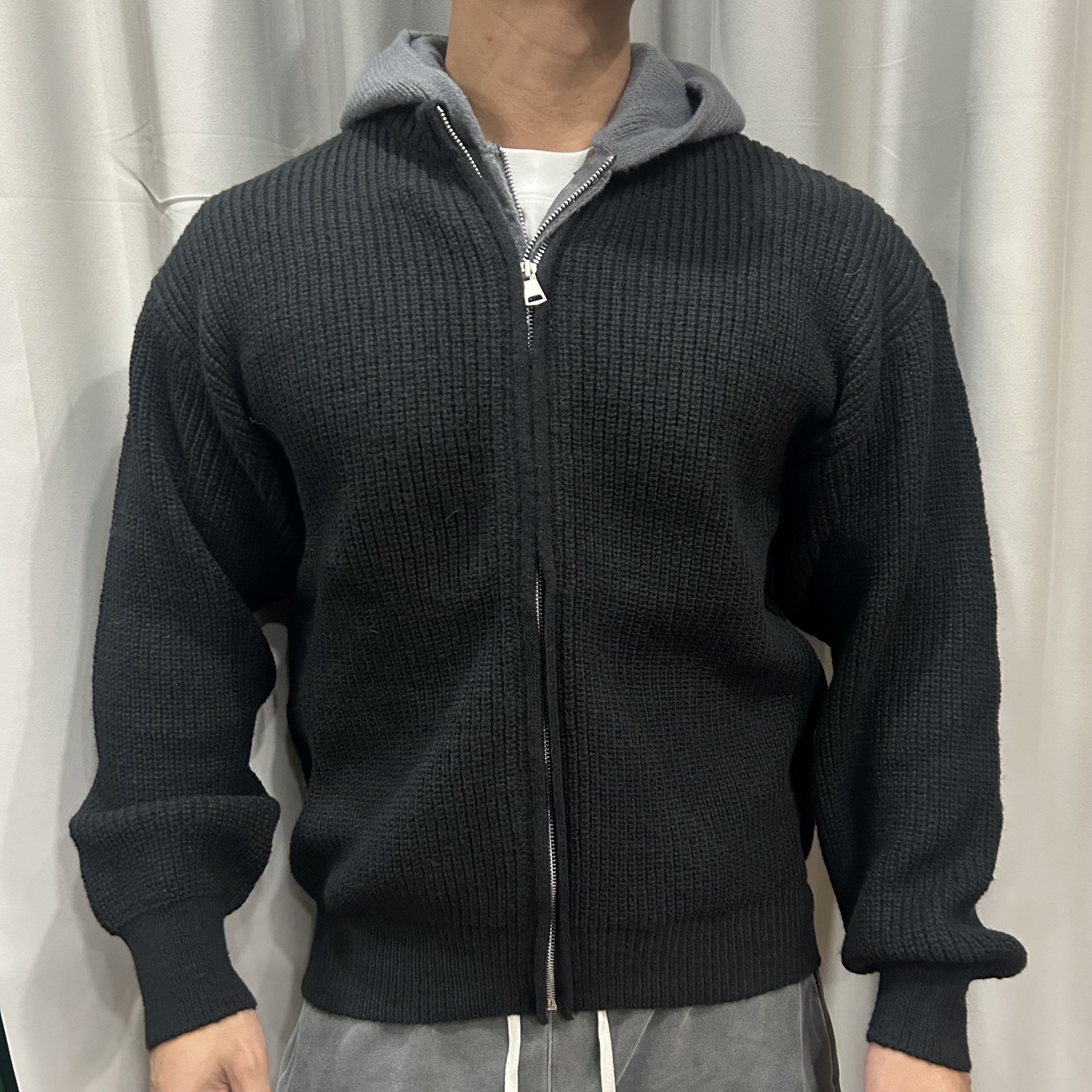 秋冬开衫连帽毛衣男运动休闲仿鹿毛绒潮牌复古慵懒风针织衫外套