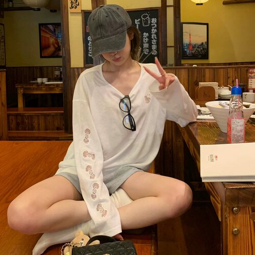 白色kitty猫设计感防晒罩衫长袖T恤女2026秋季韩系慵懒松弛感上衣
