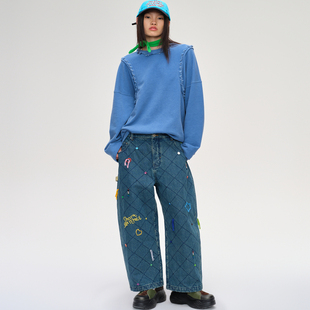 SHORT SENTENCE短句25秋设计师款彩色线饰牛仔棉裤