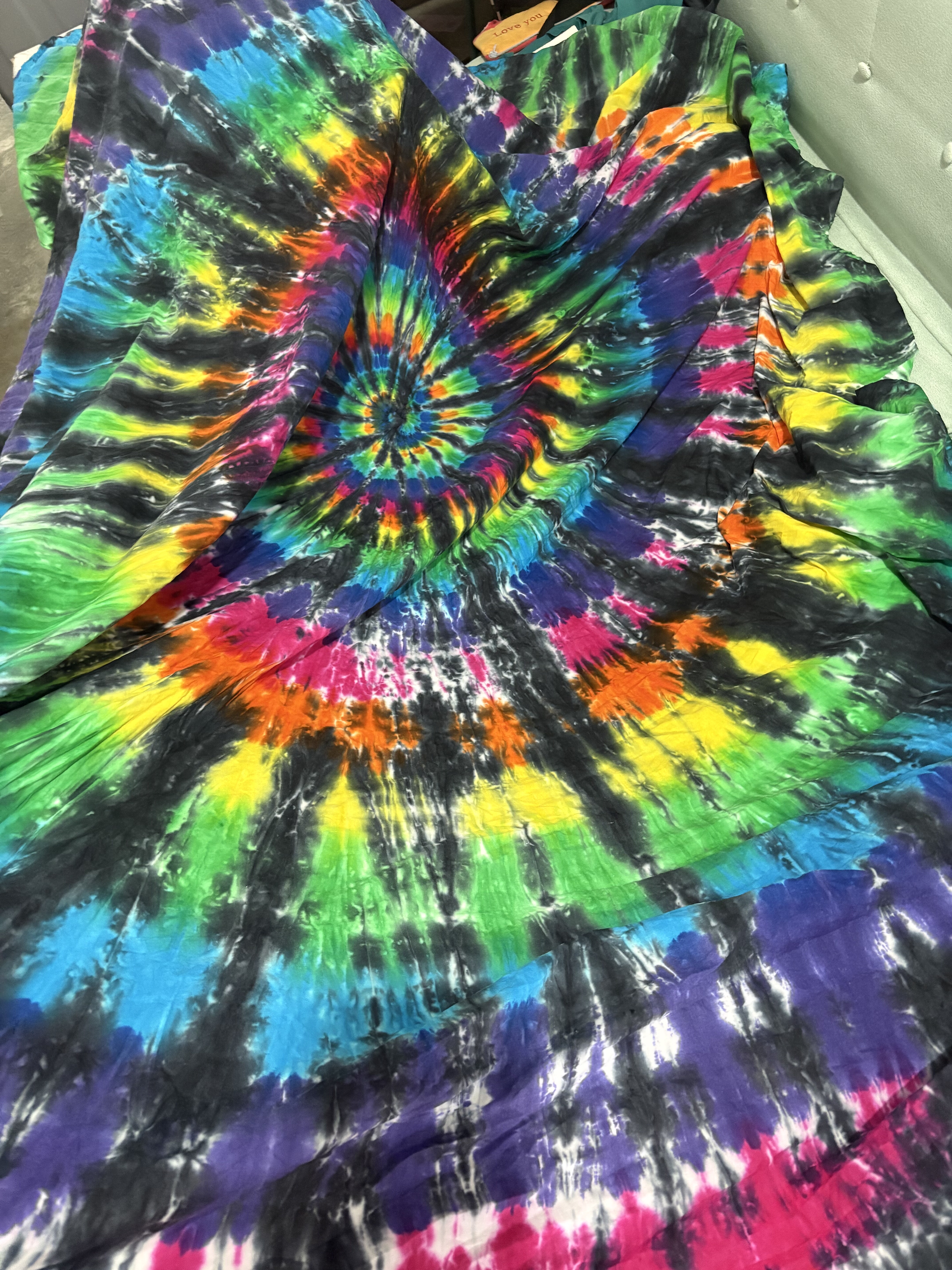 手工扎染单人床单彩虹色漩涡纯棉