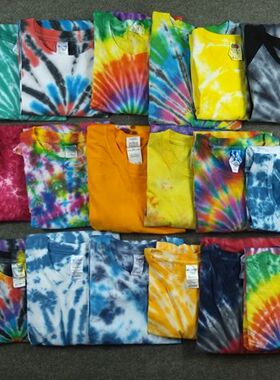 （微瑕疵品福袋）手工扎染T恤纯棉短袖tie dye男女日常休闲批发