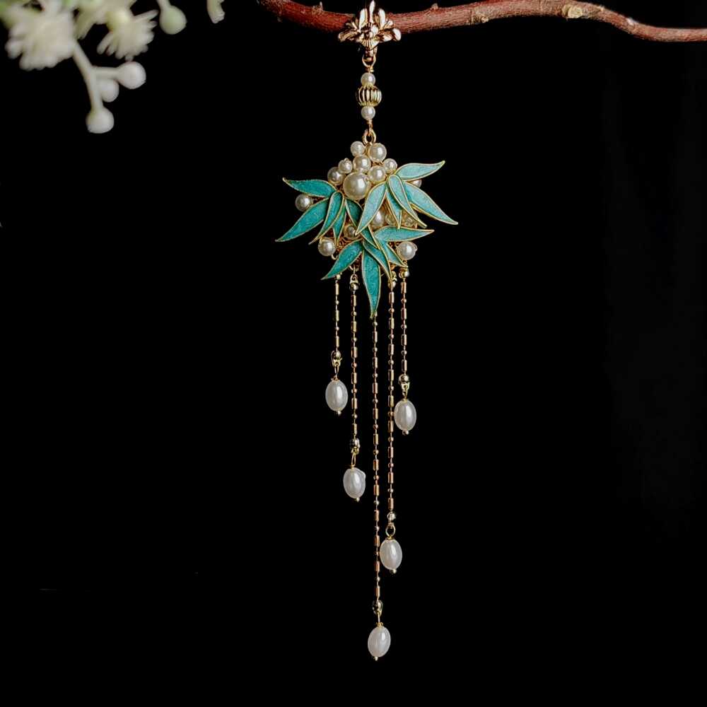 仿点翠古典蓝流苏胸挂掐丝国风