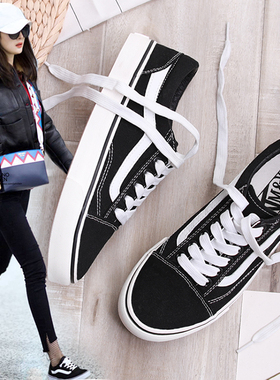 港味chic复古帆布鞋女2025四季青年纯色黑色ins网红百搭低帮板鞋