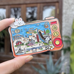 海口文创可爱可滑动相机金属冰箱贴旅游纪念品伴手礼创意礼物