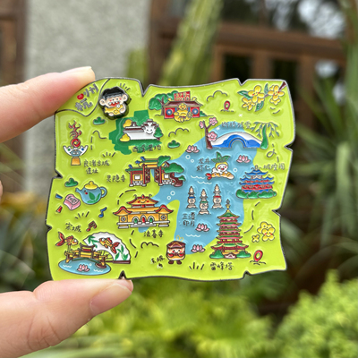 杭州地图金属冰箱贴磁贴创意旅游城市纪念品伴手礼送礼物朋友特色