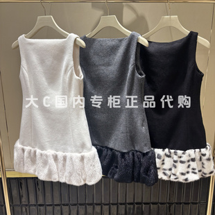 LilyBrown国内专柜直发 气质毛绒拼接无袖连衣裙LWFO264238