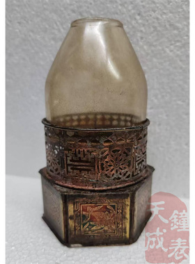 镂空纯铜六角形烟灯老式煤油灯酒精灯影视道具复古玩收藏
