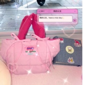 SEEU SODA原创少女芭比粉保暖手提包蝴蝶结可爱肩挎包韩国包包