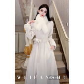 2025年秋冬新款 凡舒轻奢 南法冬季 气质羊毛呢子外套水貂围脖保暖