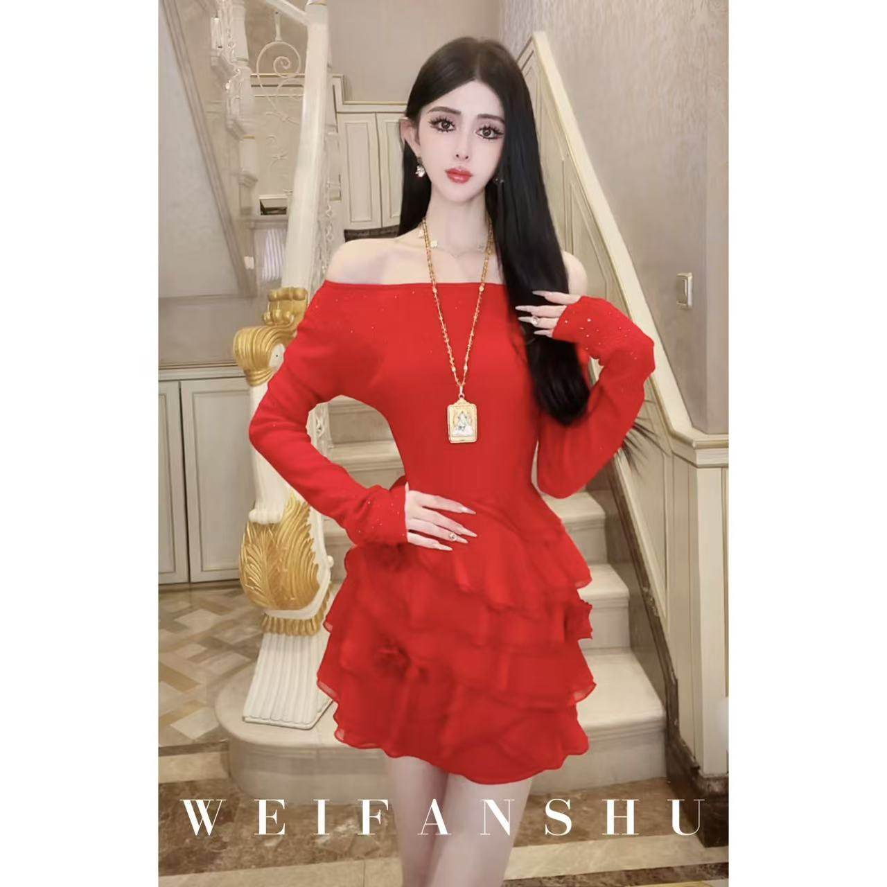 凡舒轻奢 烈焰玫瑰2026年秋冬新款一字肩显瘦收腰针织连衣裙气质,女装/女士精品,连衣裙,淘宝优惠券,粉丝福利购,淘宝优惠卷