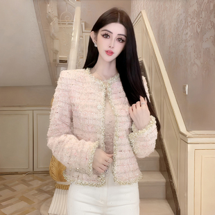 魏凡舒 【流光粉黛】粗呢花小香风外套女士2026秋粉色高级感上衣