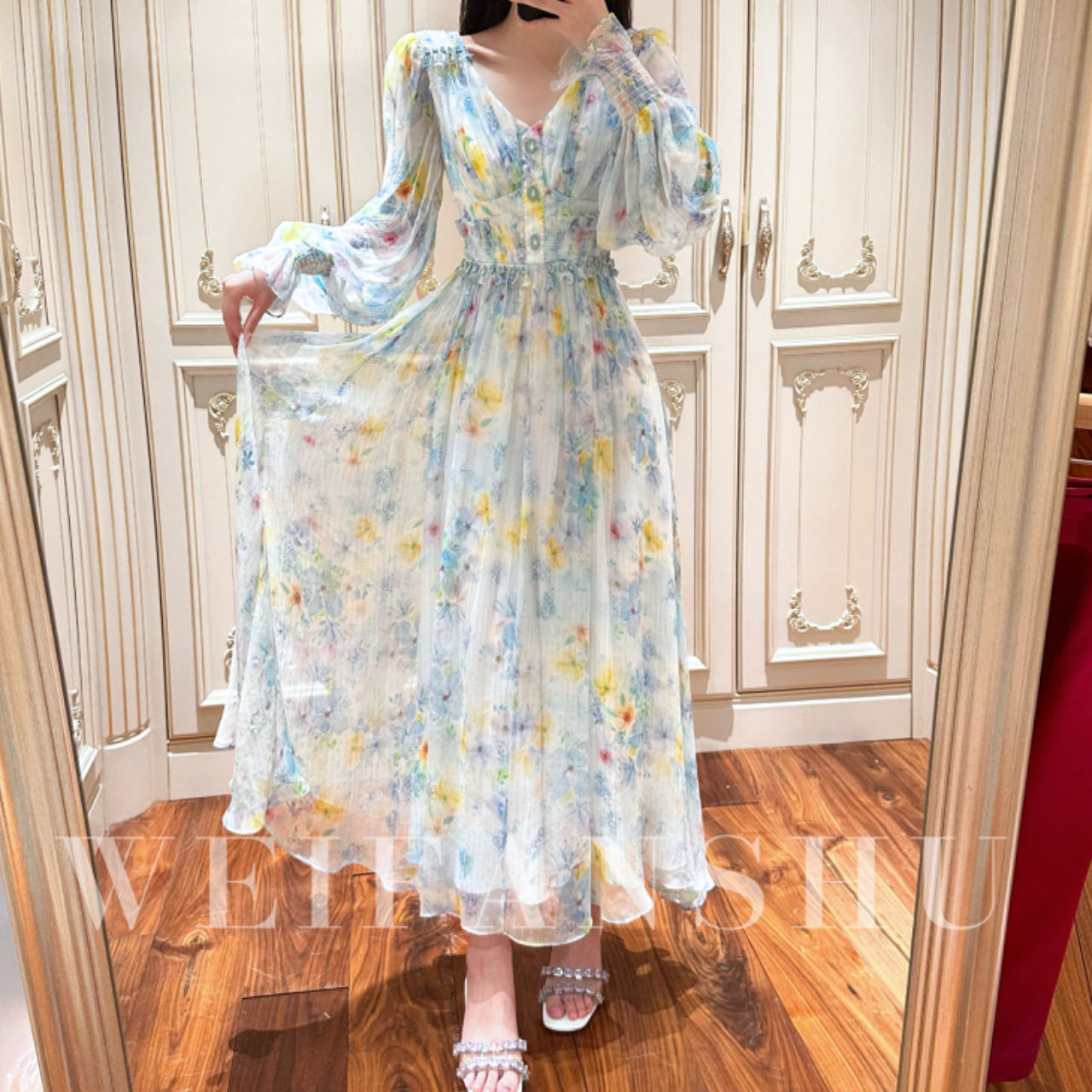 森系甜美碎花真丝系列套装连衣裙