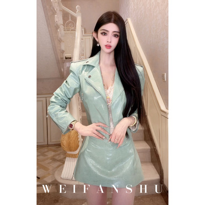 凡舒轻奢 时髦录客2026年秋冬新款高级感时髦油蜡羊皮套装气质