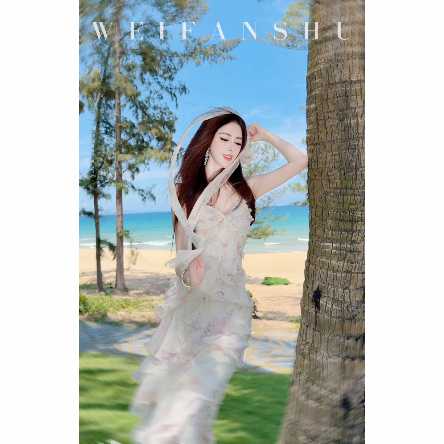 凡舒轻奢 绾绾蔷薇2026年夏季新款浪漫木耳边桑蚕丝长短款连衣裙
