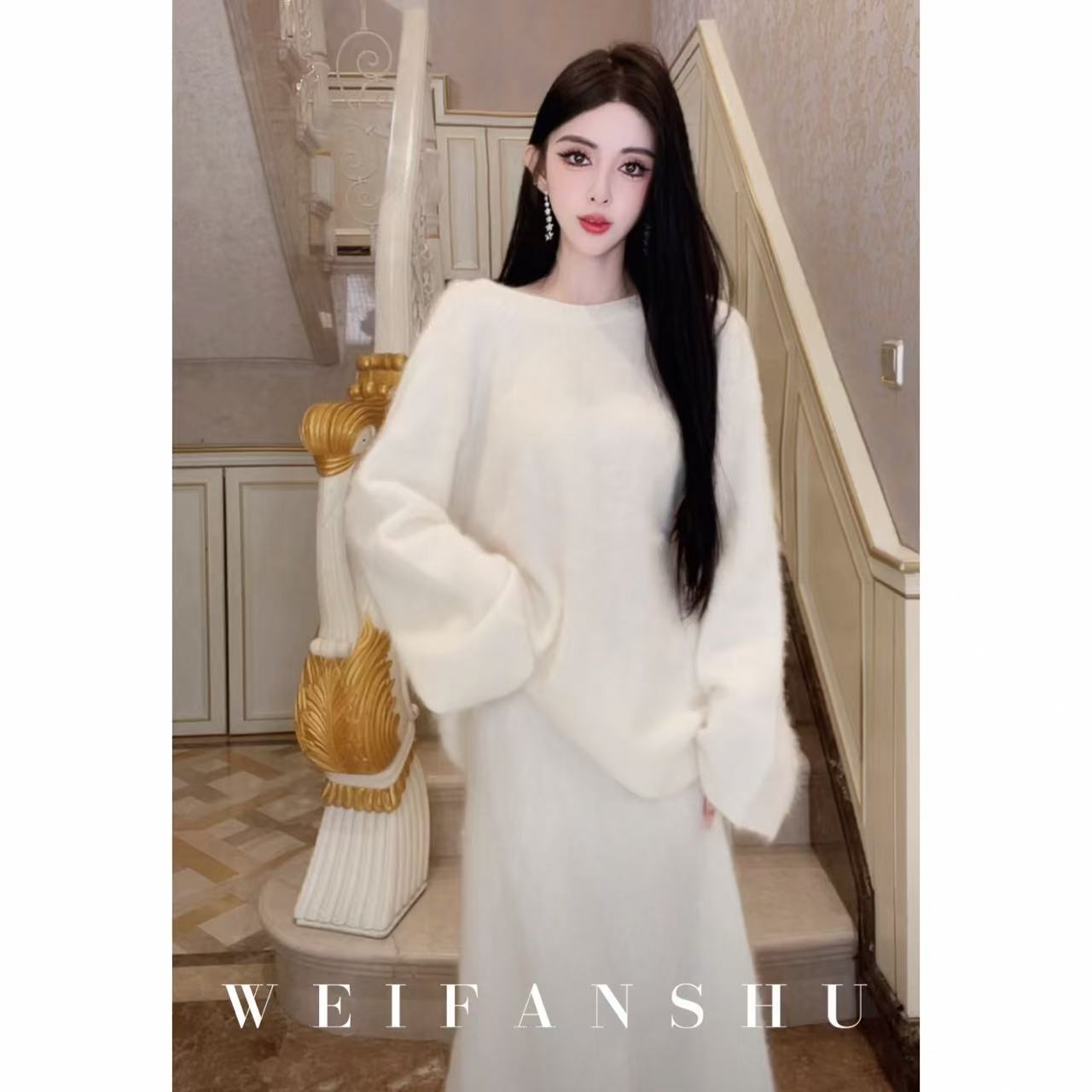 凡舒轻奢 布蕾情书2025年秋冬新款设计感时尚绵羊毛套装上衣&半裙