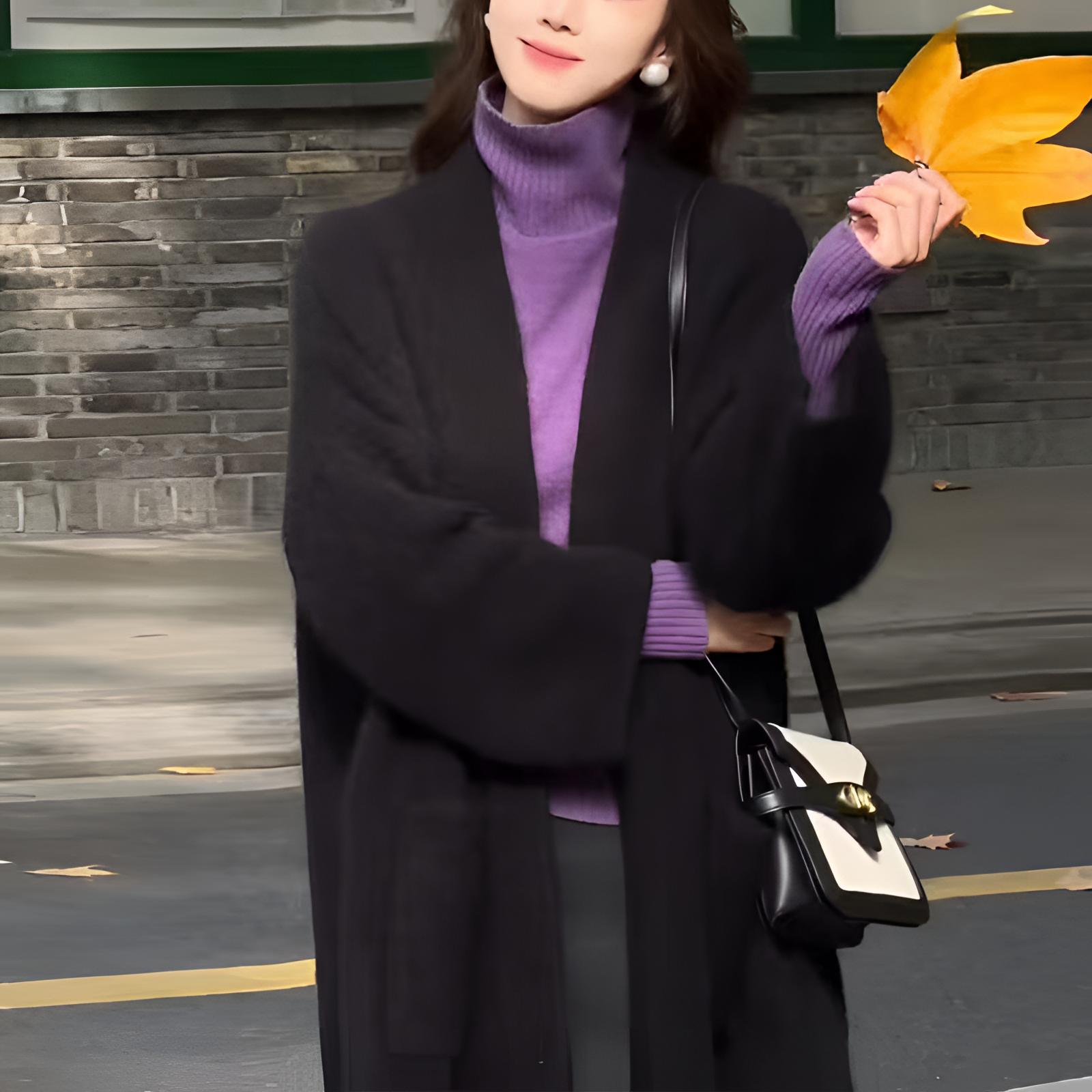 慵懒中长款毛衣女外套加厚针织开衫秋冬休闲宽松显瘦外穿上衣X129