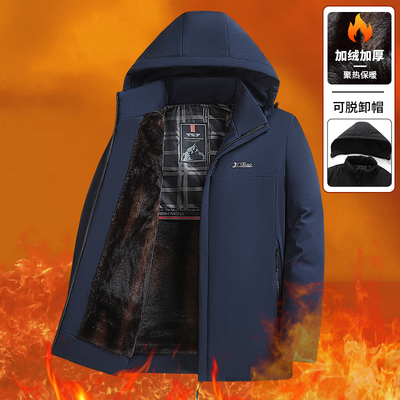 派克服男士冬季防风外套加绒加厚棉衣爸爸装中老年人保暖羽绒棉服