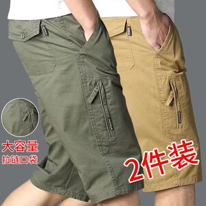 纯棉男士七分裤爸爸夏季薄款工装裤中老年宽松大码沙滩裤休闲短裤