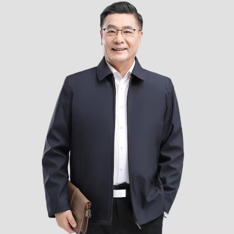 新款夹克男中年休闲外套薄款春秋爸爸装翻领茄克外穿爷爷高档上衣